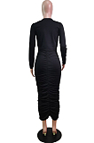 Black Wholesal Long Sleeve Round Collar Jumper Ruffle Long Skirts Casual Sets WY6850-4