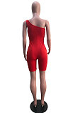 Red Summer Wholesal Oblique Shoulder Slim Fitting Solid Color Romper Shorts YSH6233-4