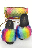 Fashion Colorful Fur Flat Sandals Slippers KW41107