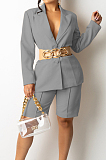 White Fashion Long Sleeve Lapel Neck Single-Breasted Small Suit Wide Leg Shorts Solid Color Not With Beltband OL Sets TRS1173-4