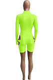 LemonYellow Women Club Wear Hollow Out Solid Color Buckle Long Sleeve Sexy Romper Shorts Q940-6