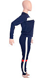 White Women Fleece Woollen Sweater Spliced Stripe Sport Long Sleeve Casual Pants Sets SN390203-2