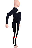 Blcak Women Fleece Woollen Sweater Spliced Stripe Sport Long Sleeve Casual Pants Sets SN390203-1