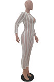 White Sexy Gridding See-Through Long Sleeve Zipper Collcet Waist Bodycon Jumpsuits ALS263-2
