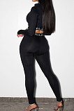 Black Simple Women Letter Print Long Sleeve Zipper Crop Top Bodycon Pants Slim Fitting Two-Piece ALS209-1