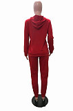 Black Modest Casual Long Sleeve Hoodie Sweat Pants Solid Color Two-Piece YSH6199-6