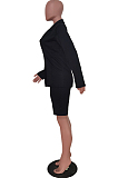 Coffee Fashion Long Sleeve Lapel Neck Single-Breasted Small Suit Wide Leg Shorts Solid Color Not With Beltband OL Sets TRS1173-5