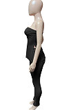 Black Women Ribber Solid Color Strapless Split Tops Long Pants Casual Two-Pieces Q935-3