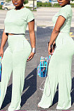 Green Euramerican Sexy Women Dew Waist Short Sleeve Pocket Pure Color Pants Sets KF61-7