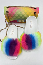 Fashion Colorful Fur Flat Sandals Slippers KW41107