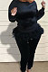 Black Wholesal Korea Velvet Mesh Spliced Long Sleeve Round Collar Jumper Pencil Pants Two-Piece TZ10852-1
