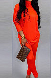Orange Cotton Blend Long Sleeve Round Neck Loose T-Shirt Pencil Pants Solid Color Sets TZ10859-2