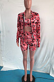 Rose Red Women Fashion Casual Camo Printing Tanks Coat Three Pieces OMY80052-2