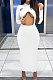 White Sexy Cotton Blend Long Sleeve Strapless Hollow Out Solid Color Bodycon Dress DR88122-4
