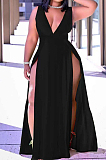 Pink Sexy Wholesal Sleeveless Deep V Neck Personality Slim Fitting Long Dress WA7205-4