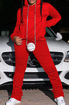 Red Autumn Winter Long Sleeve Hoodie Jumper Ruffle Pants Sport Sets E8509-3