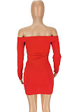 Red Women Sexy Solid Color Strapless Pin Mini Dress ANK06022-1