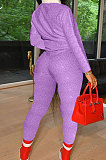 Purple Autumn Women Long Sleeve Lapel Neck Jumper Pencil Pants Loose Casual Sets TK6195-4