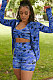 Blue Women Fashion Casual Camo Printing Tanks Coat Three Pieces OMY80052-3