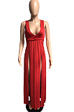 Red Sexy Wholesal Sleeveless Deep V Neck Personality Slim Fitting Long Dress WA7205-1