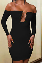 Black Women Sexy Solid Color Strapless Pin Mini Dress ANK06022-3