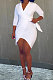 White Euramerican Women Trendy Sexy Turn-Down Collar Pure Color Tied Mini Dress OMY80039-1