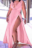 Red Sexy Wholesal Sleeveless Deep V Neck Personality Slim Fitting Long Dress WA7205-1