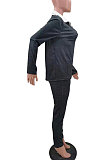 Black Autumn Women Long Sleeve Lapel Neck Jumper Pencil Pants Loose Casual Sets TK6195-1