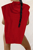 Black Women Sexy Hooded Sleeveless Solid Color Fleece Irregular Tops KF300-1