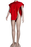 Black Women Sexy Hooded Sleeveless Solid Color Fleece Irregular Tops KF300-1