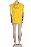 Yellow Women Sexy Hooded Sleeveless Solid Color Fleece Irregular Tops KF300-3