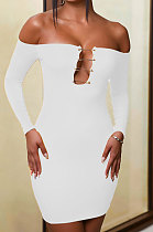 White Women Sexy Solid Color Strapless Pin Mini Dress ANK06022-2