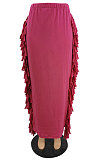 Wine Red  Black Cute Two Side Tassel Long Skirts MTY6538-4