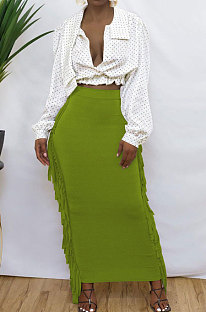 Green Black Cute Two Side Tassel Long Skirts MTY6538-7