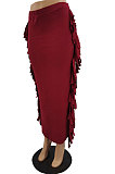 Wine Red  Black Cute Two Side Tassel Long Skirts MTY6538-4