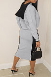 Gray Black Casual Spliced Long Sleeve Hoodie Jumper Wrap Skirts Two-Piece P8613