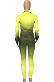 Yellow Wholesal Gradient Long Sleeve Lapel Neck Single-Breasted Shirts Pencil Pants Sets SM9200-1