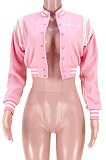 Pink Women Embroidered Letters Flannelette Cardigan Keep Warm Short Jacket GL6508-1