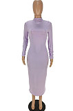 Pink Red Euramerican Women Pure Color Long Sleeve Sexy Midi Dress ANK06028-3