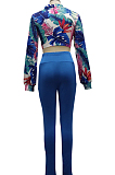 Red Wholesal New Digital Print Long Sleeve Bandage Crop Top Bodycon Pants Two-Piece SMR10283-2