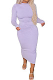 Black Euramerican Women Pure Color Long Sleeve Sexy Midi Dress ANK06028-2