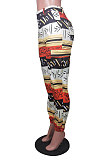 Red Modest Print With Pocket Zipper Casual Ankle Banded Pants BS1286-2