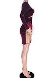 Wine Red Women Club Suit Sexy Fur Mesh Spaghetti Spliced Irregular Mini Dress GL6317-1