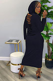 Orange Women Solid Color Casual Long Hollow Out Long Sleeve Long Dress FFE172-2