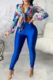 Red Wholesal New Digital Print Long Sleeve Bandage Crop Top Bodycon Pants Two-Piece SMR10283-2