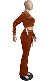 Orange Wholesale New Korea Velvet Long Sleeve Zipper Front Coat Flare Pants Casual Sets FH171-4