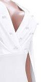 White Women Sexy Solid Color Nail Bead V Collar Cloak Mini Dress GL6507-1