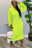 Orange Women Solid Color Casual Long Hollow Out Long Sleeve Long Dress FFE172-2