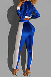 Blue Casual Pleuche Long Sleeve Zipper Tops Pencil Pants Sport Sets BS1284-1