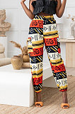 Brown Modest Print With Pocket Zipper Casual Ankle Banded Pants BS1286-1